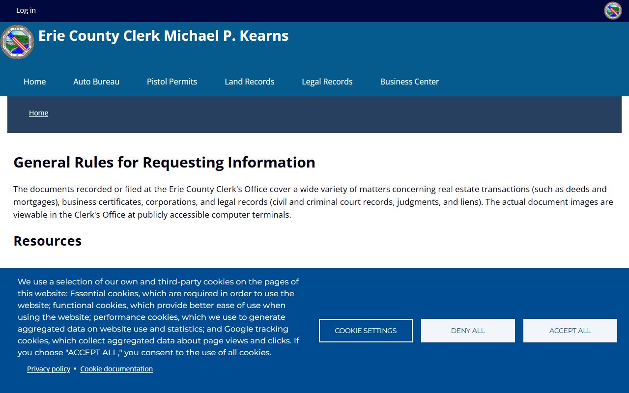 Erie County Clerk general rules for requesting Erie County court records and copies