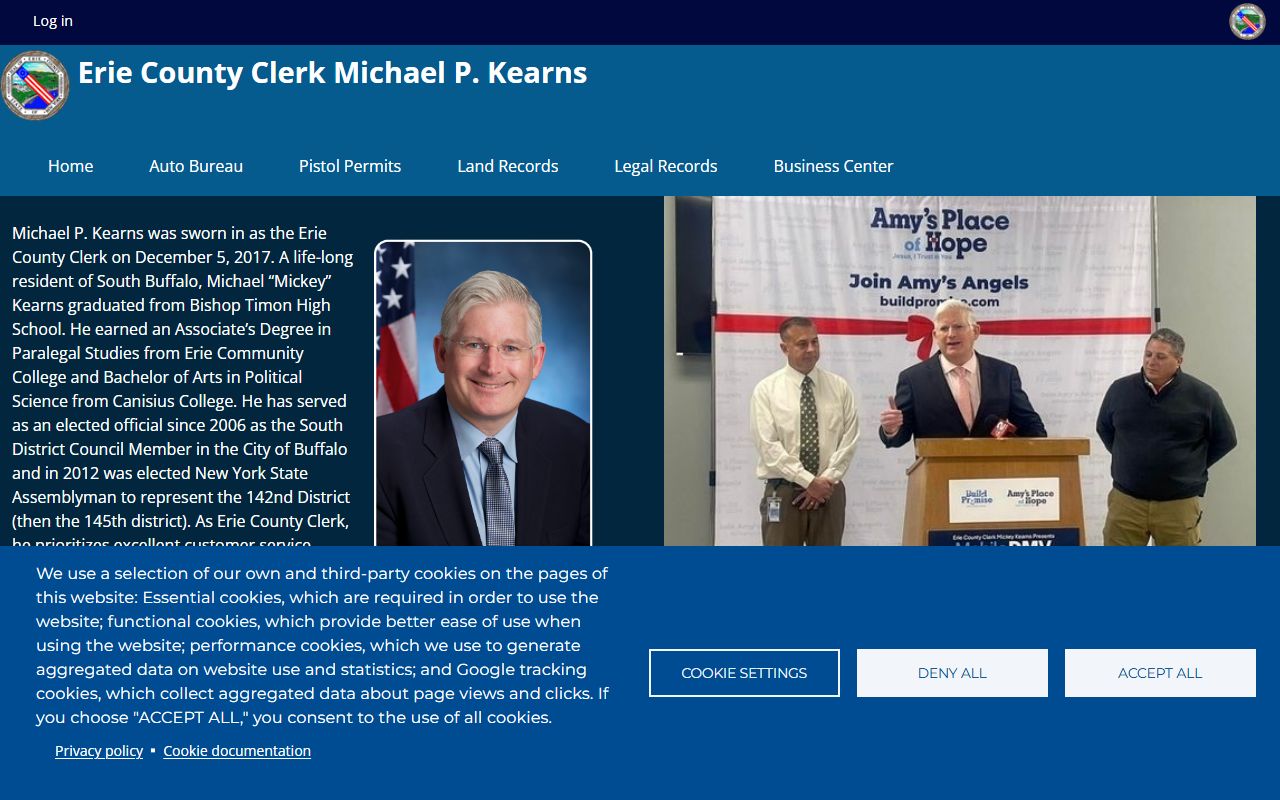Erie County Clerk official homepage with Erie County Court records links
