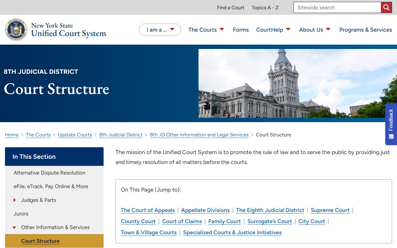 Eighth Judicial District court structure page describing Erie County Court parts
