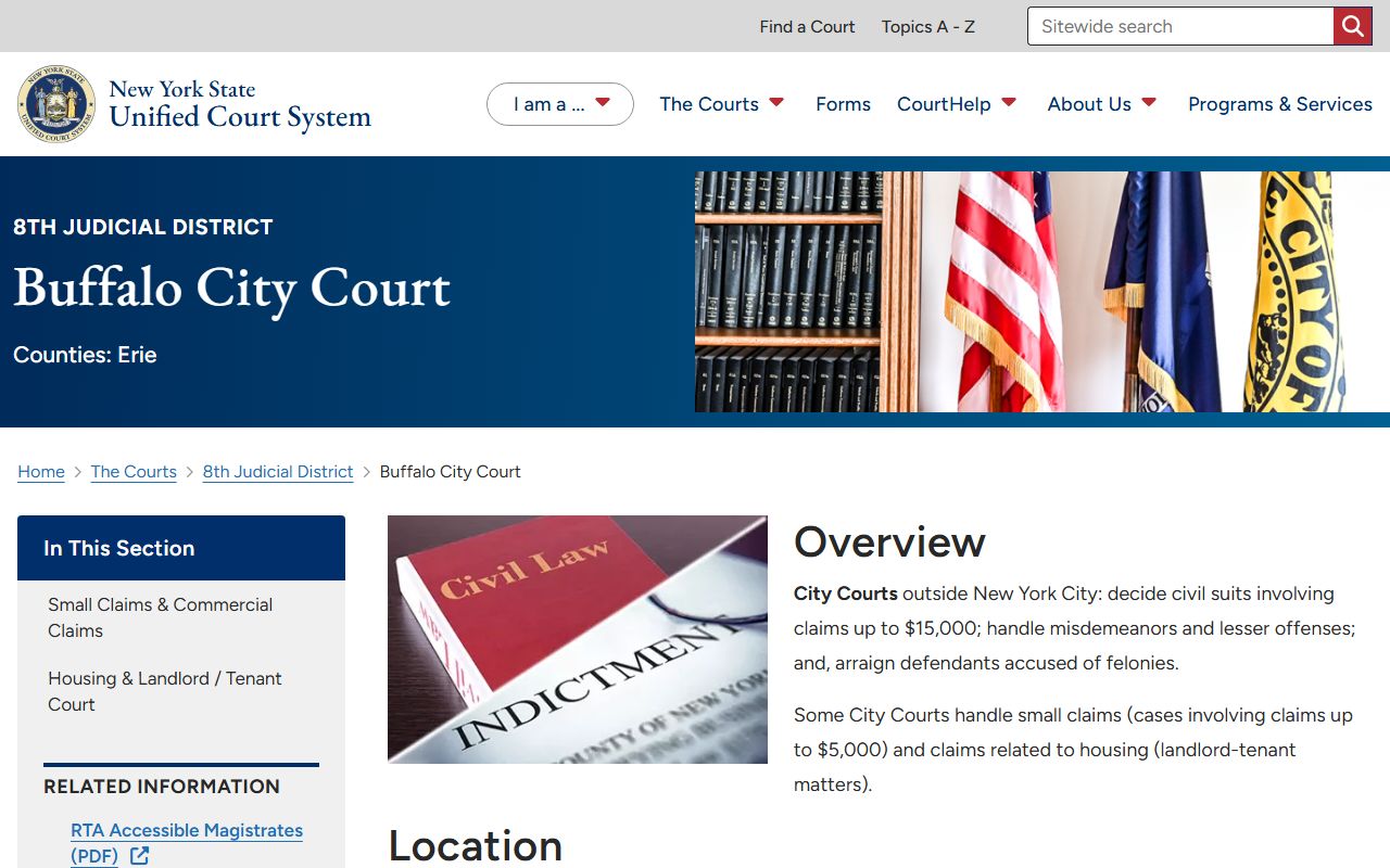 Buffalo City Court official page with civil and criminal Erie County Court records information