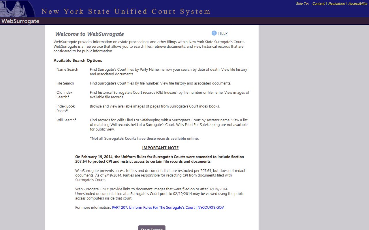 WebSurrogate public access portal for Erie County Surrogate's Court records and dockets
