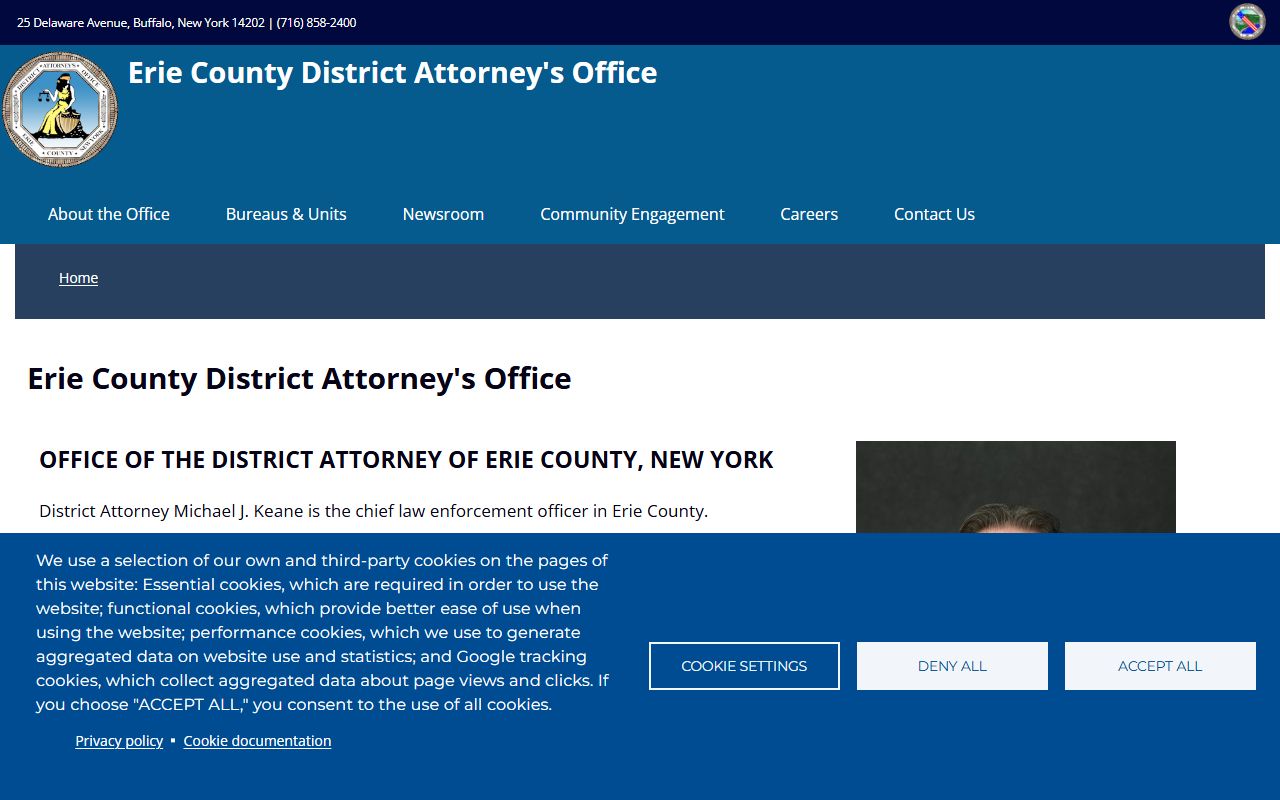 Erie County District Attorney office page tied to Erie County arrest records and prosecution