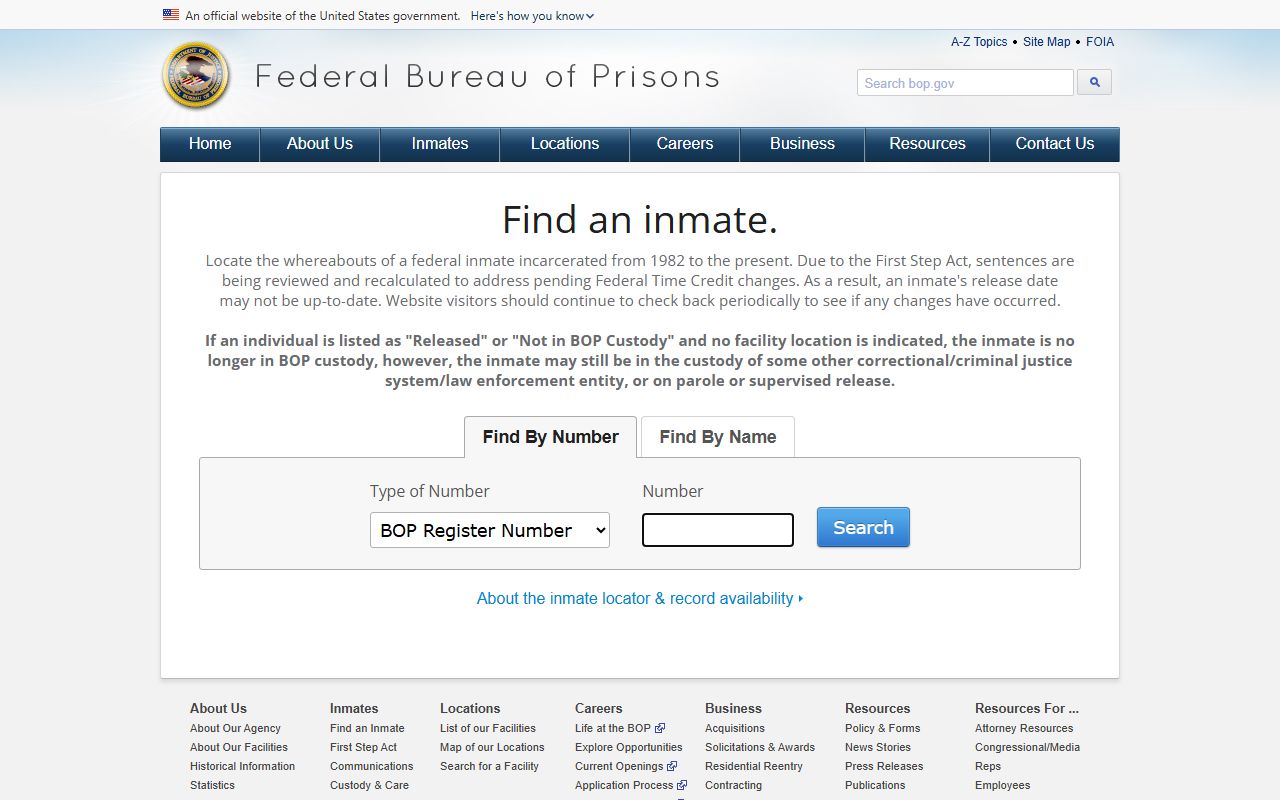 Federal Bureau of Prisons inmate locator for tracking Erie County released inmates