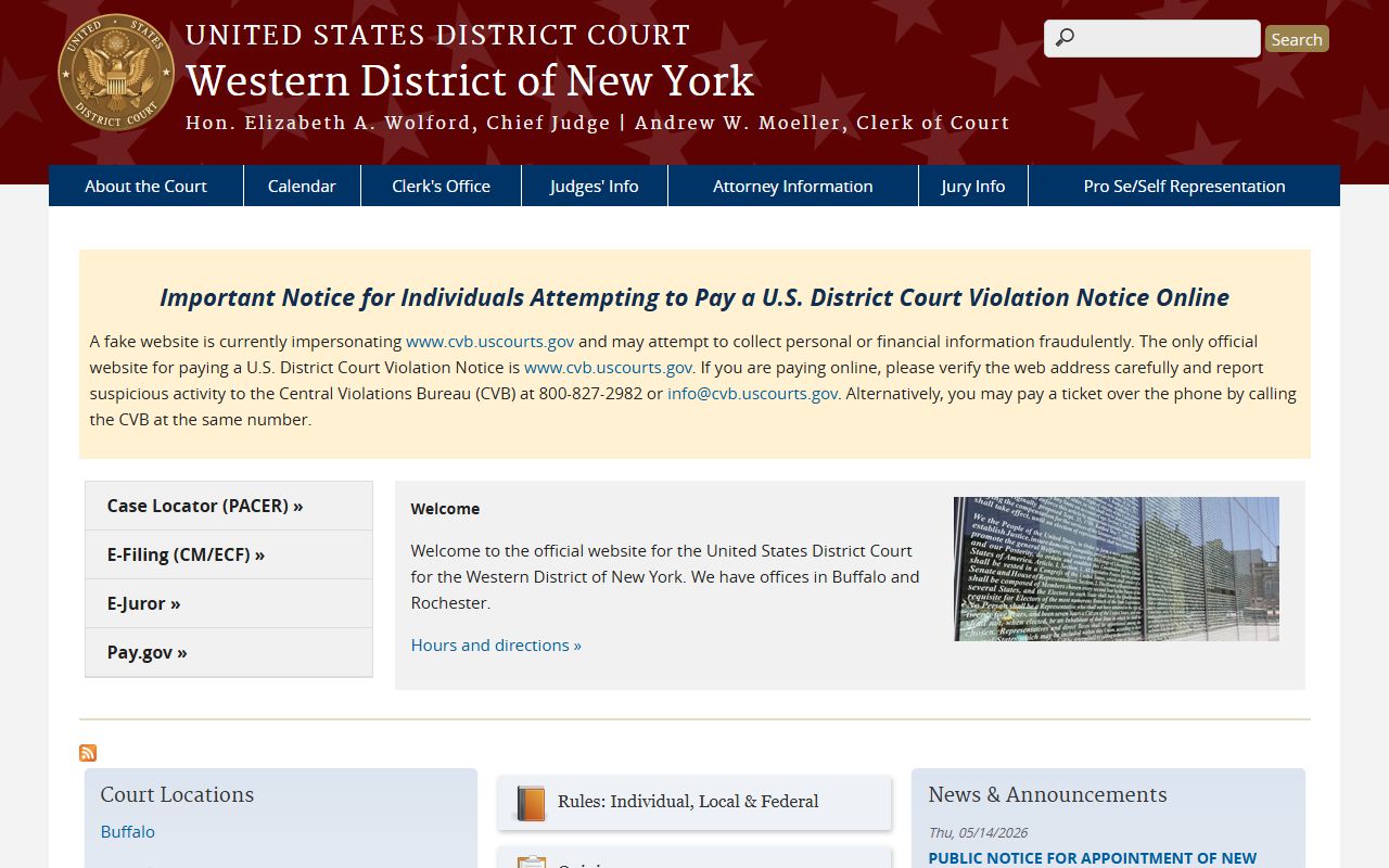 U.S. District Court for the Western District of New York for tracking Erie County released inmates in federal custody