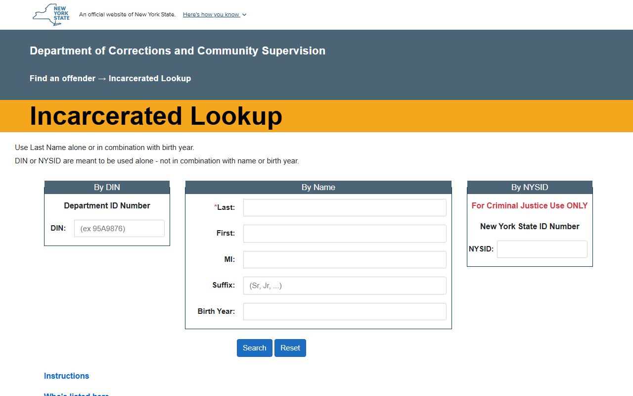 New York DOCCS incarcerated individual lookup portal for Erie County released inmates