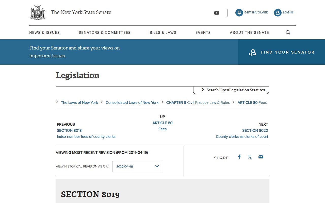 CPLR Section 8019 county clerk copy fees that govern Erie County Clerk records charges