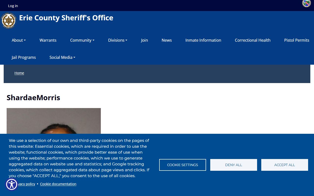 Sample Erie County Sheriff warrant profile page in an Erie County warrant search