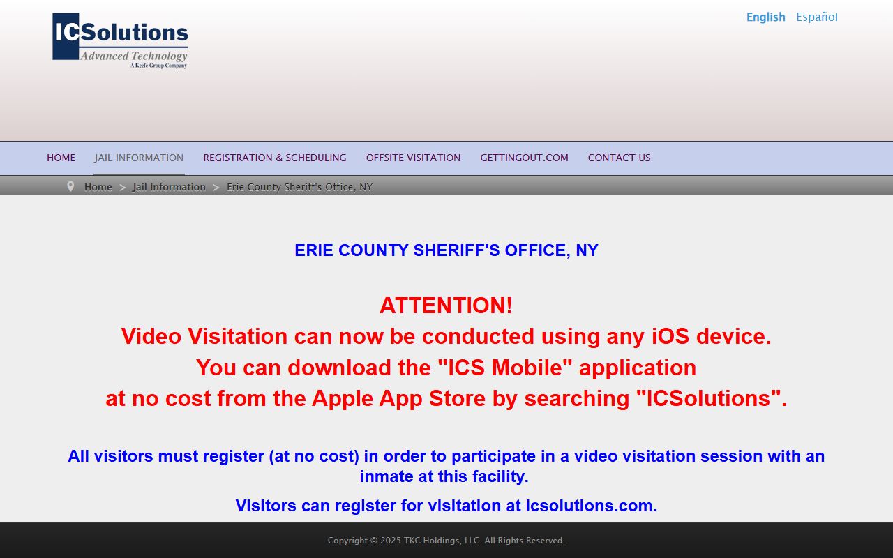 Erie County jail video visitation scheduling page for Erie County inmates