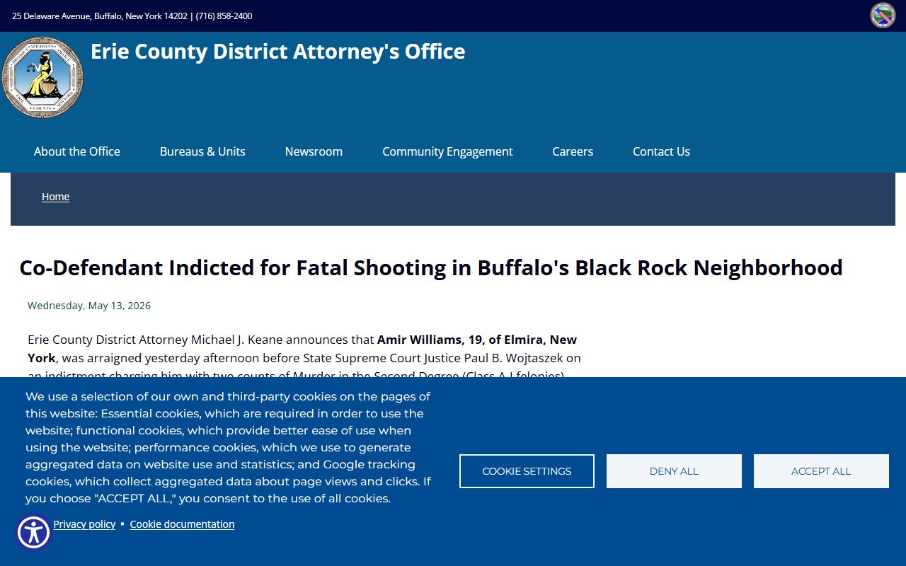 Erie County District Attorney press release announcing an indictment in a Buffalo arrest case